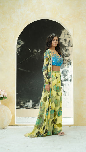 Lime Yellow hand painted palazzo and jacket set - S image