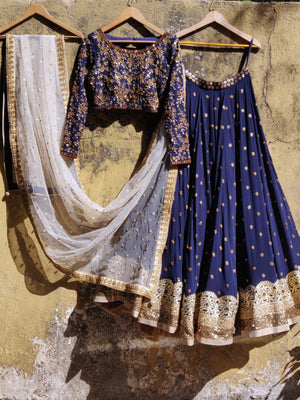 Navy Blue Georgette Lehenga - M image