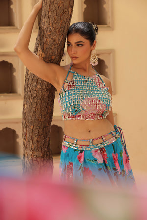 Floral Print Box Pleat Lehenga image 13