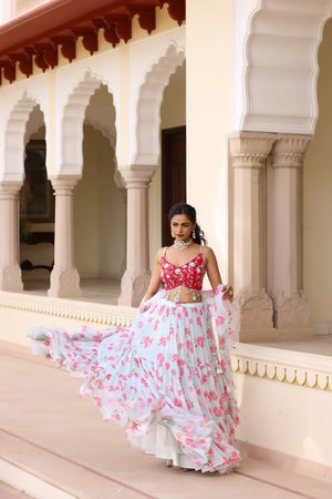 Floral Printed Three Tier Lehenga image 4