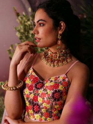 Peach Floral Embroidered Lehenga image 3