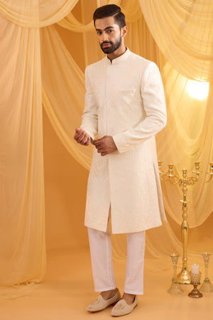 Ivory Embroidered Sherwani Set image 3