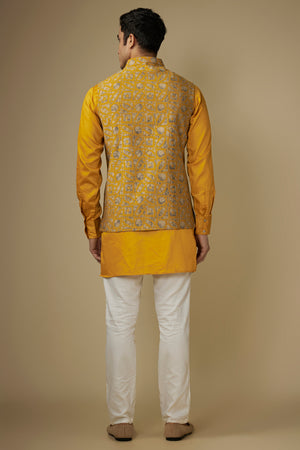 Mustard Printed Jacket Kurta Set image 3