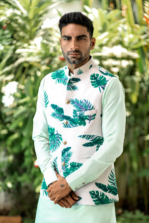 Tropical Print Bundi Jacket Kurta Set image 4