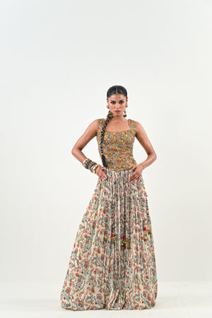 IB LEHENGA WITH EMBROIDERED TASSLE BLOUSE - M image