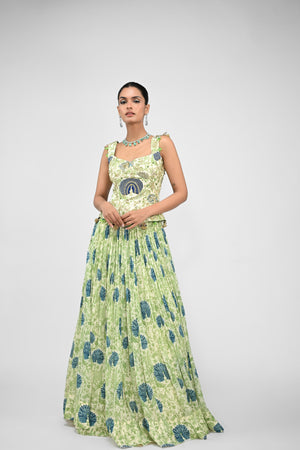 Peacock Highlighted Lehenga Paired With Highlighted Peacock Corset image 3