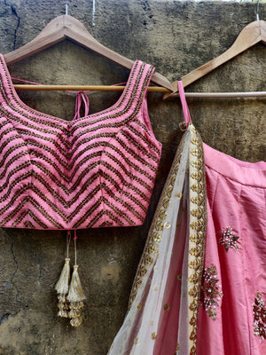 Peach Chevron Zardozi Work Lehenga image 4