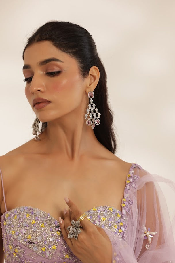 Lavender Bandhani Lehenga With Net Pallu image 1