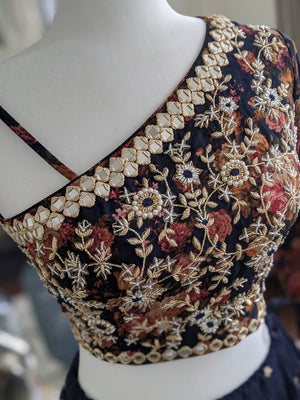 Navy Blue Lehenga with One Shoulder Blouse image 1