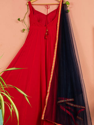 Red Anarkali Set image 1