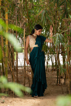 Teal Green Zuri Ruffle Saree image 5
