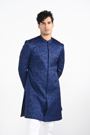 Royal Blue French Knot Achkan Set image 9