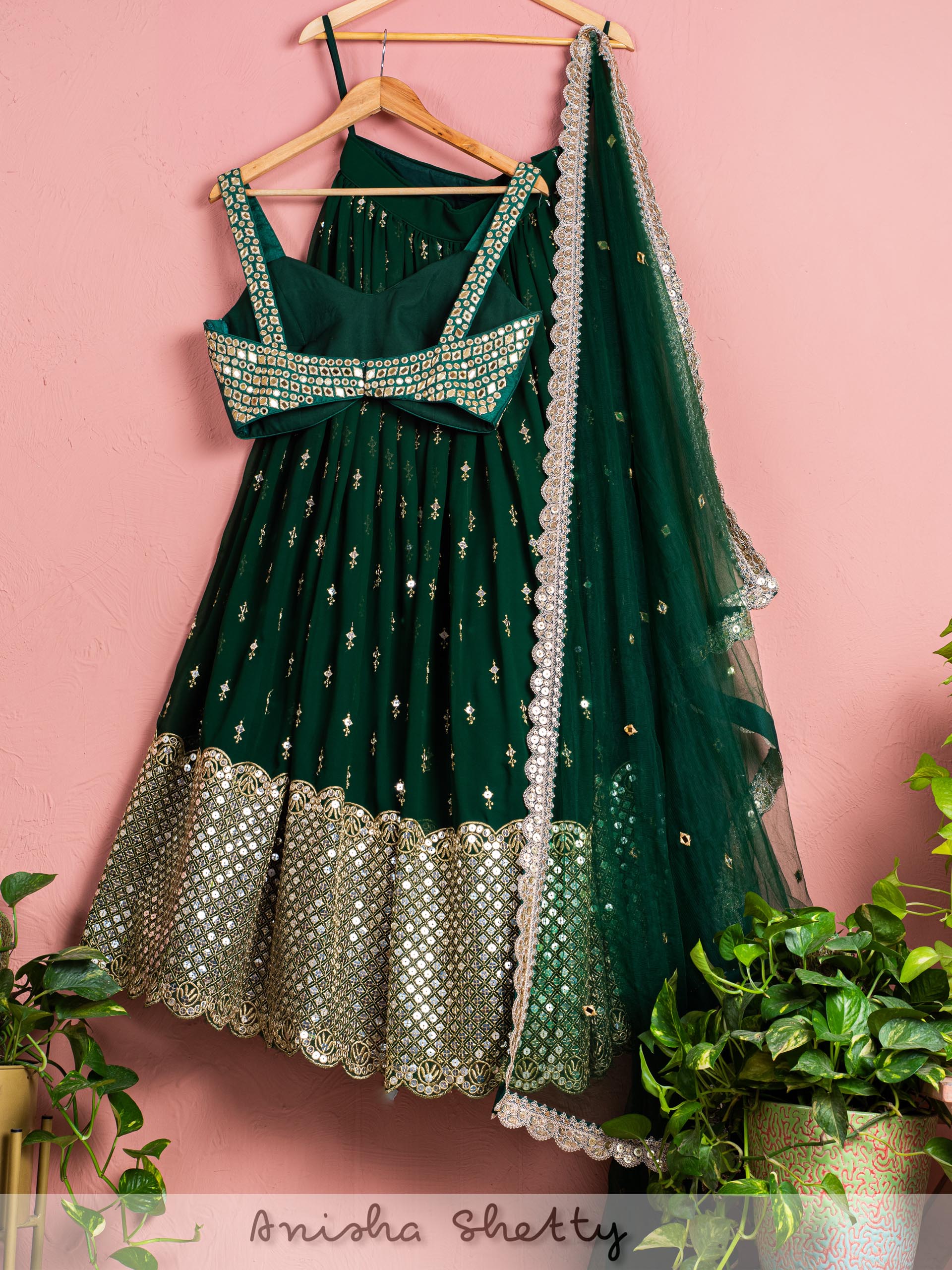 Forest Green Mirror Lehenga Set image 1