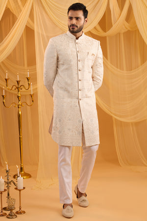 Cream Lucknowi Embroidered Sherwani Set - XL image