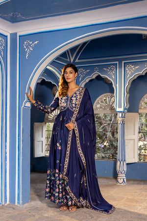 Navy Embroidered Anarkali Set - L image