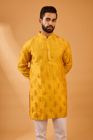 Mustard Floral Embroidered Kurta Set image 2