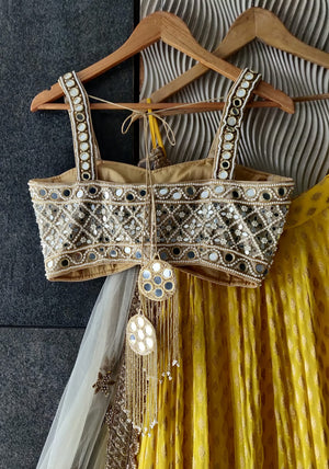 Yellow Mirror Bustier Lehenga image 1