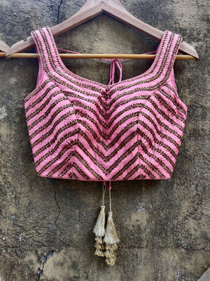 Peach Chevron Zardozi Work Lehenga image 3