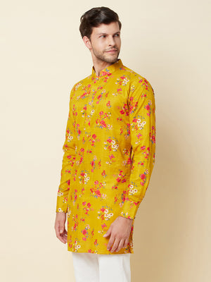 Mustard Print Linen Kurta image 4