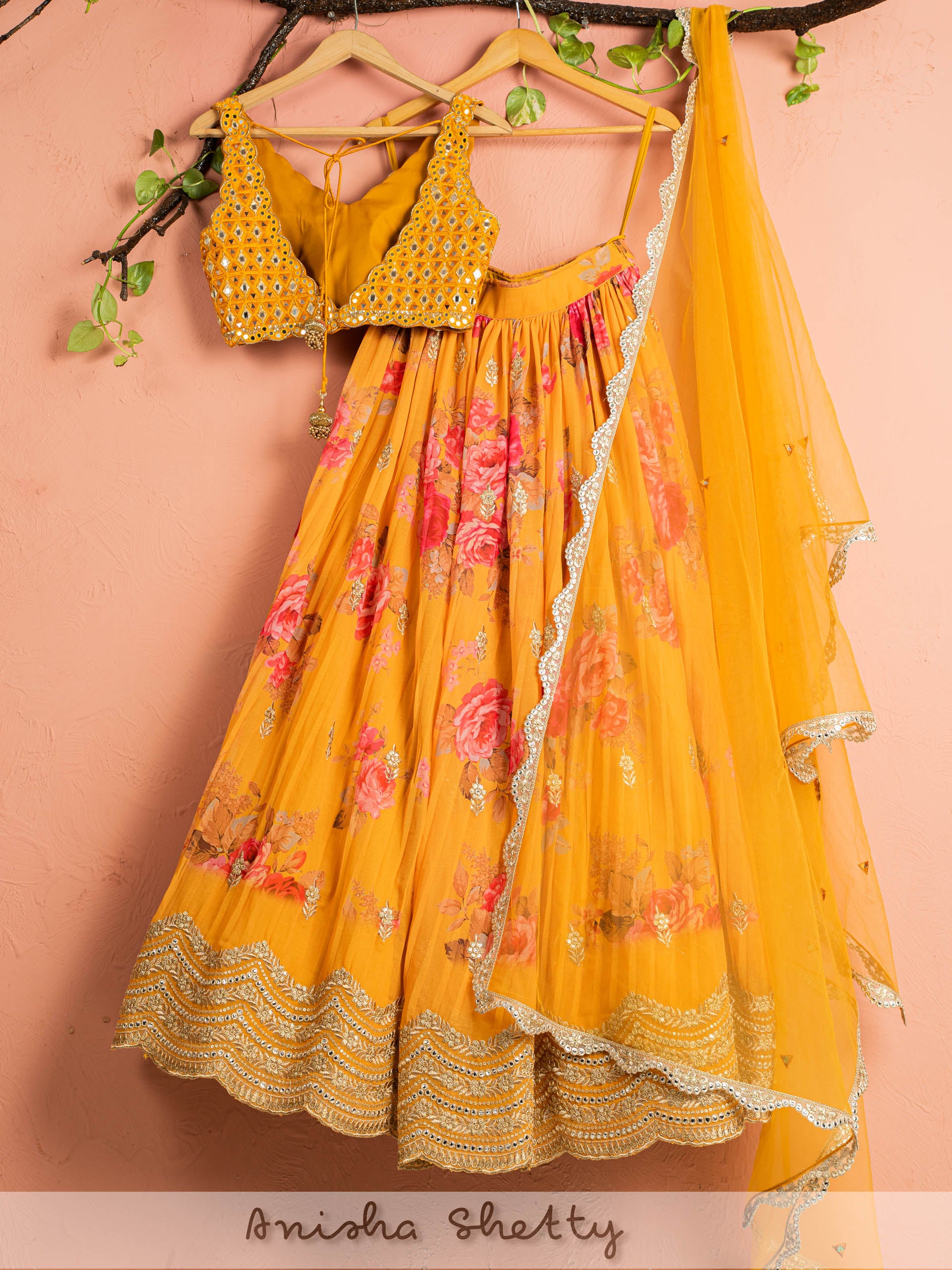 Honey Yellow Floral Lehenga Set image 1