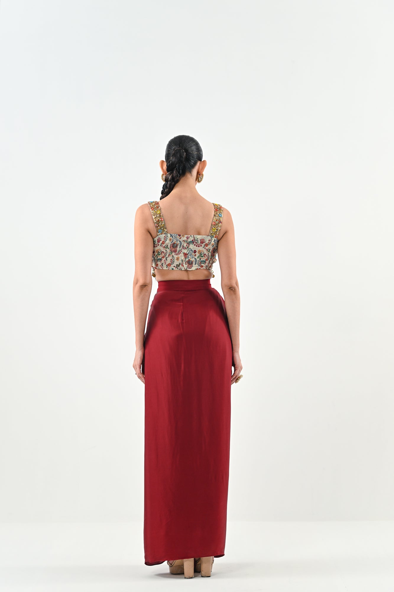 IB DHOTI SET PAIRED WITH EMBROIDERED BRALLETE AND JACKET image 1