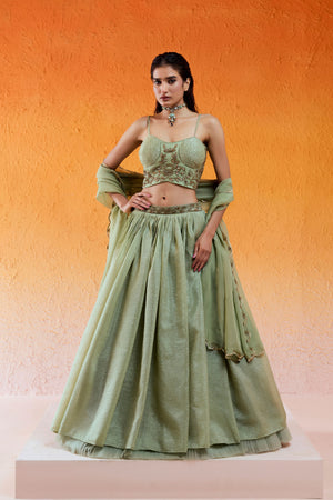Pista Green Embroidered Lehenga Set - M image