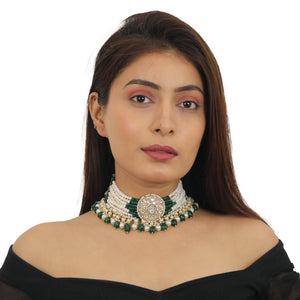 Dark Green Line Beaded Choker set image 1