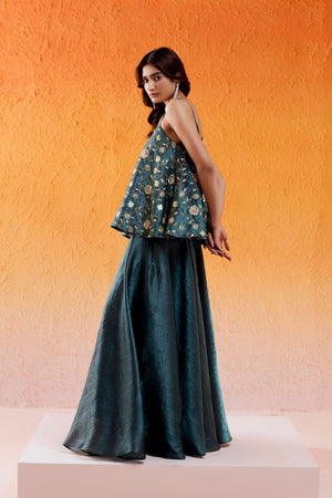 Metallic Teal Blue Peplum Sharara Set image 2