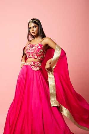 Hot Pink Embroidered Lehenga Set image 4