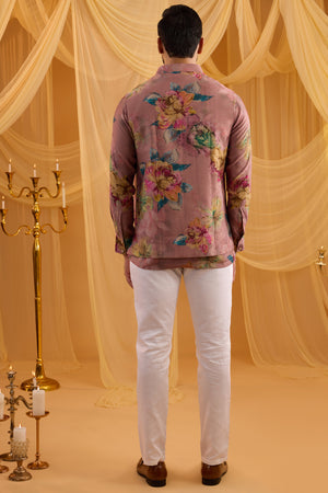 Lilac Floral Print Indowestern Set image 5