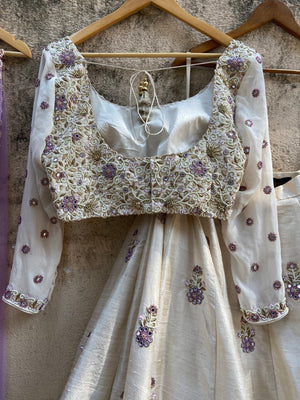 Ivory and Lavender Mirror Work Lehenga Set image 5