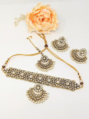Parini Choker Necklace Set - Golden image
