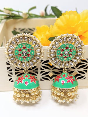 Meenakari Statement Jhumka - Green image