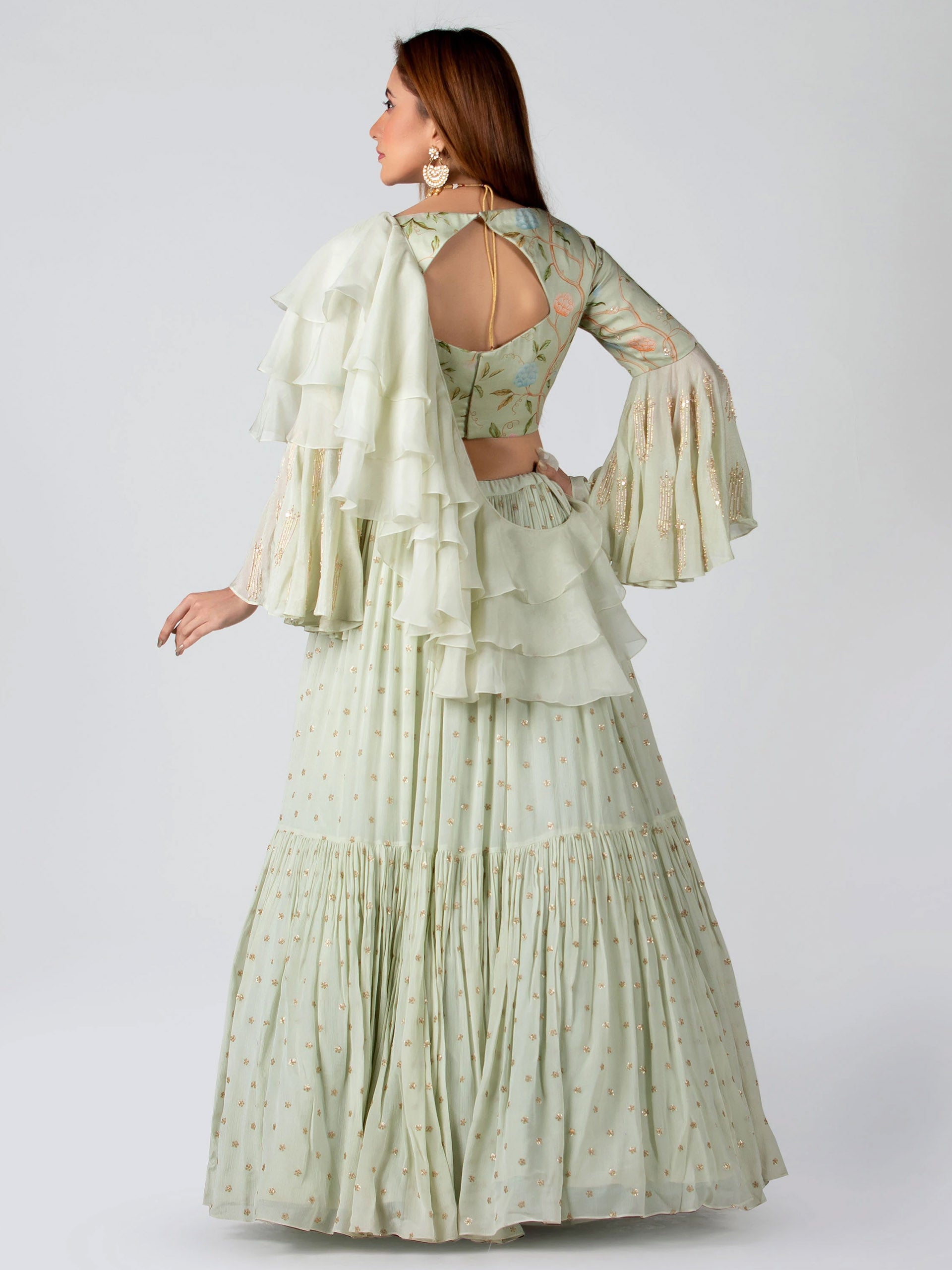 Light Mint Ruffle Lehenga Set image 1