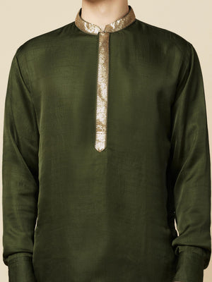 Olive Green Art Silk Kurta image 3