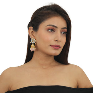 Green And White Choker Necklace Set With Pearls image 4