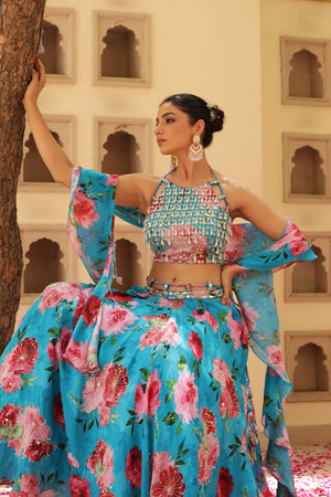 Floral Print Box Pleat Lehenga image 7