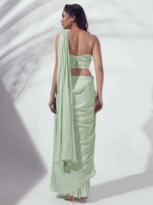 Green Skirt Saree Set image 4