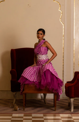 Purple Printed One Shoulder Long Dress image 2