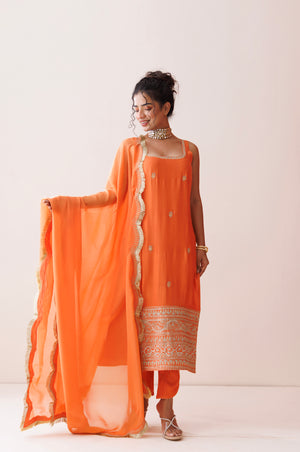 Orange Square Neck Kurta Set image 3