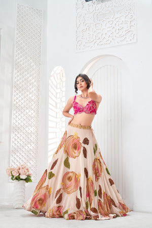 Baby Pink hand painted lehenga and embroidered bralette set - L image