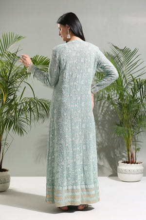 Dusty Blue Jacket and Saree Set image 7