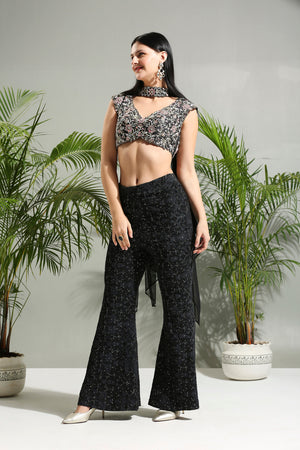 Black Thread and Mirror Hand Embroidered Palazzo Set image 3
