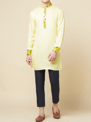 Lime Yellow Art Silk Kurta image 6