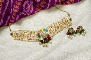 Multi Color Choker Set With Pearl Drop image 3