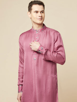 Mauve Art Silk Print Kurta - M image