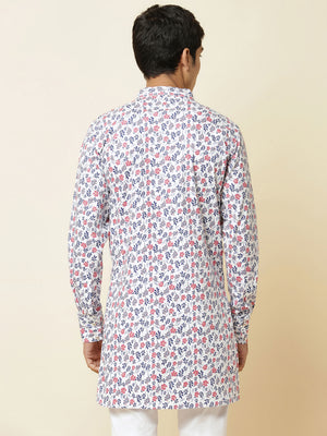 White Floral Print Kurta image 4