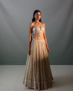 Cream Gota Work Lehenga Set image 1