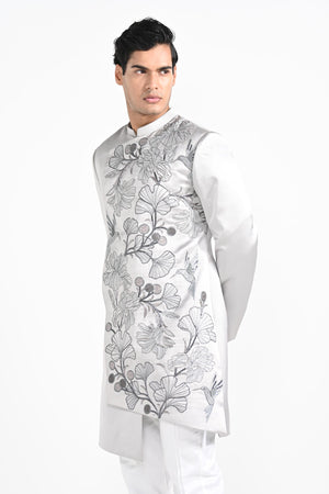Barely Grey Satin Achkan Set image 8