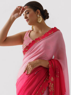Pink Red Saree Set image 3